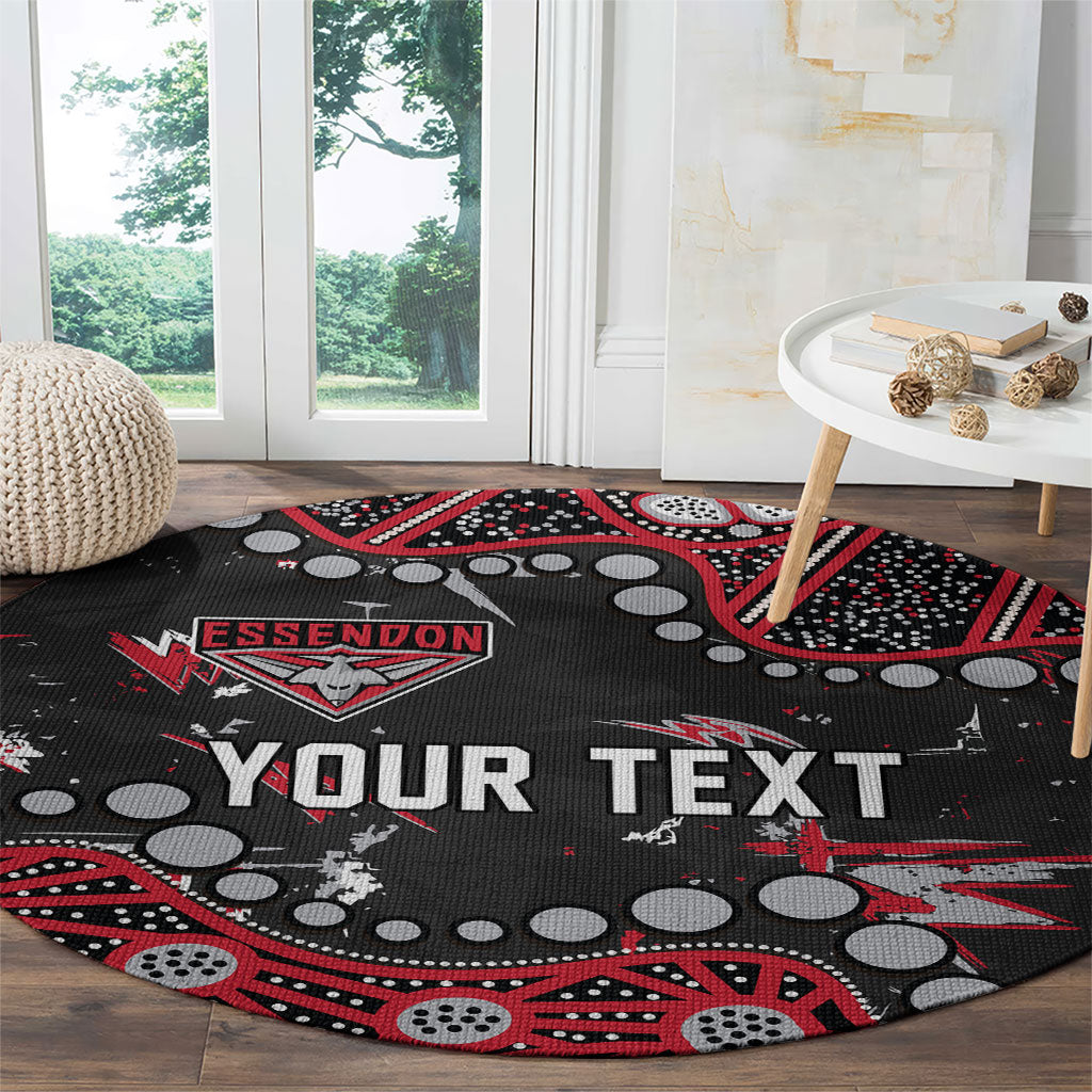 Personalized Essendon Bombers Round Carpet Aboriginal Pattern with Graffiti Style