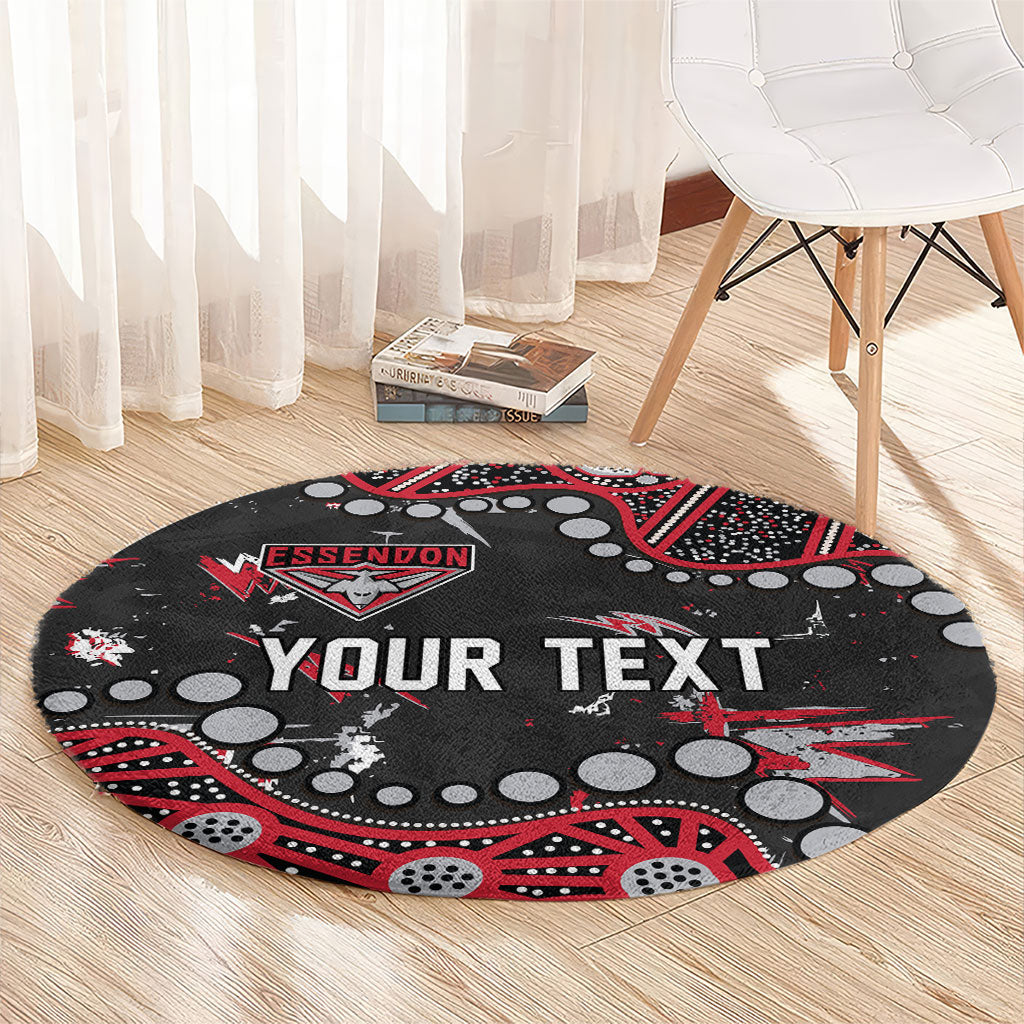 Personalized Essendon Bombers Round Carpet Aboriginal Pattern with Graffiti Style