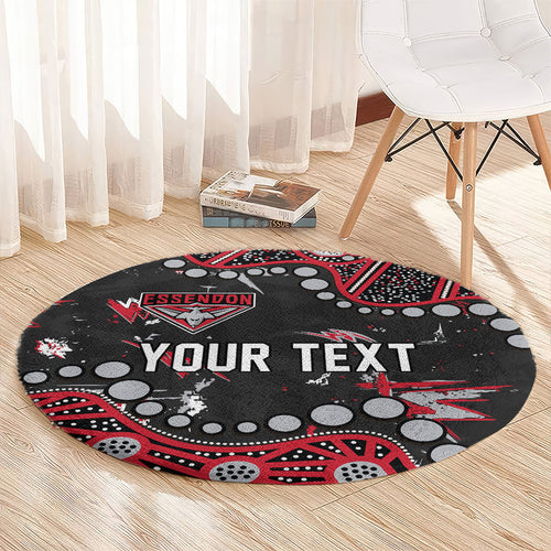 Personalized Essendon Bombers Round Carpet Aboriginal Pattern with Graffiti Style