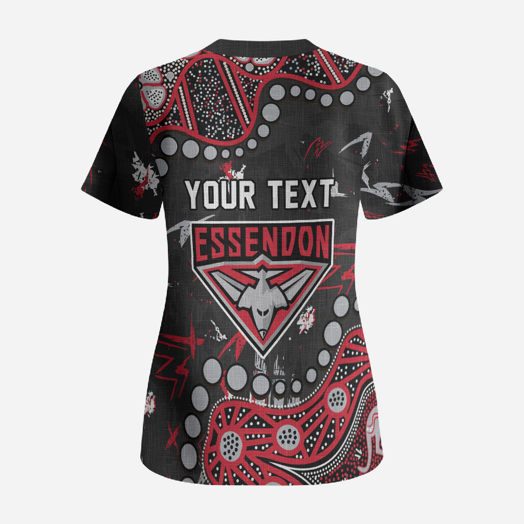 Personalized Essendon Bombers Scrub Top Aboriginal Pattern with Graffiti Style