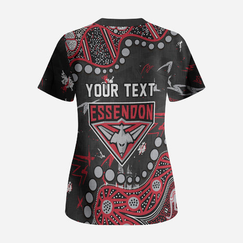 Personalized Essendon Bombers Scrub Top Aboriginal Pattern with Graffiti Style