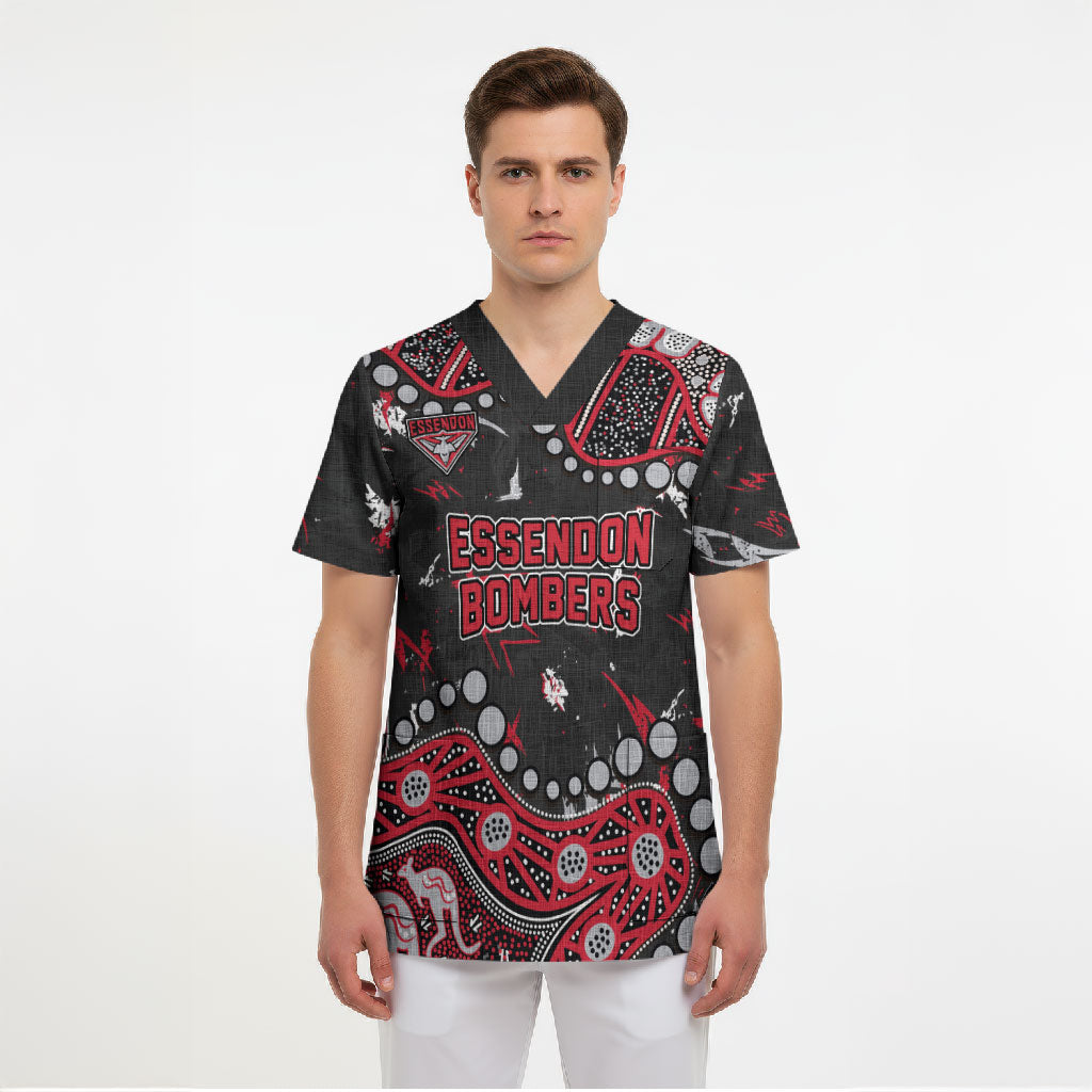 Personalized Essendon Bombers Scrub Top Aboriginal Pattern with Graffiti Style
