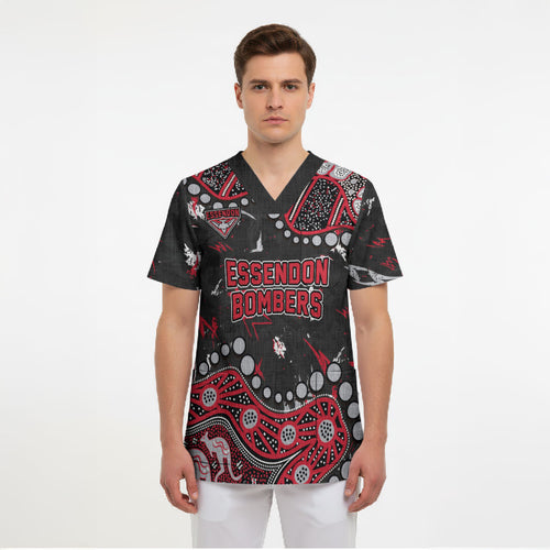 Personalized Essendon Bombers Scrub Top Aboriginal Pattern with Graffiti Style