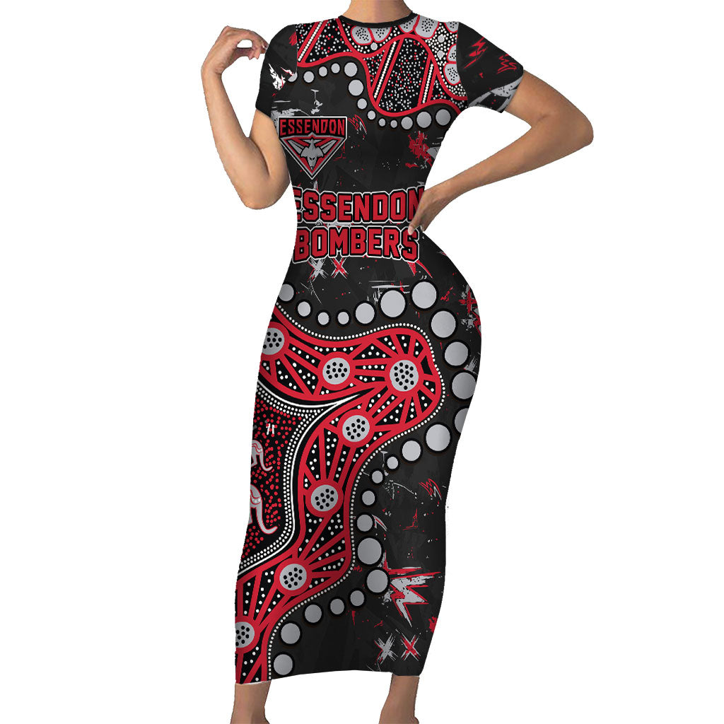 Personalized Essendon Bombers Short Sleeve Bodycon Dress Aboriginal Pattern with Graffiti Style