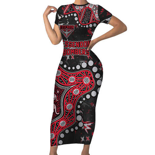 Personalized Essendon Bombers Short Sleeve Bodycon Dress Aboriginal Pattern with Graffiti Style