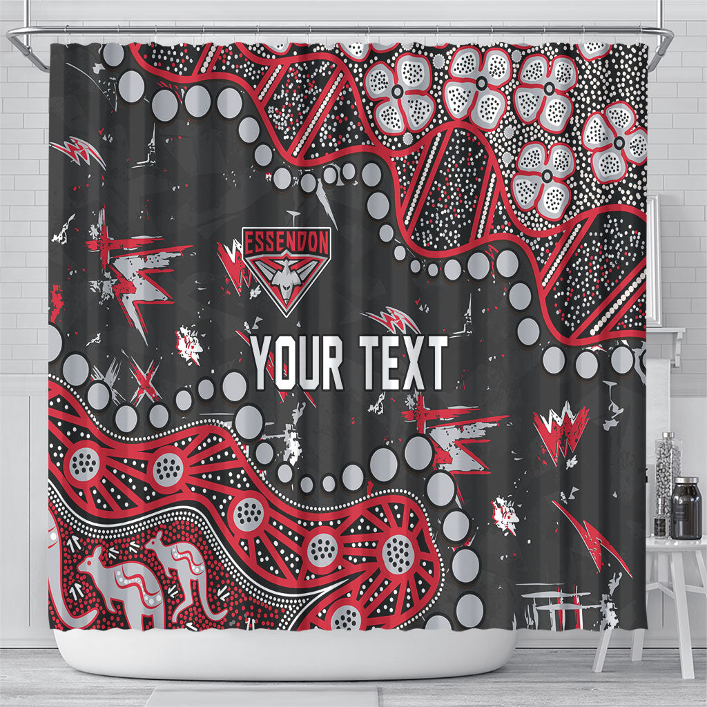Personalized Essendon Bombers Shower Curtain Aboriginal Pattern with Graffiti Style