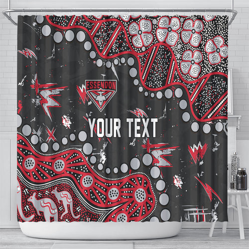 Personalized Essendon Bombers Shower Curtain Aboriginal Pattern with Graffiti Style