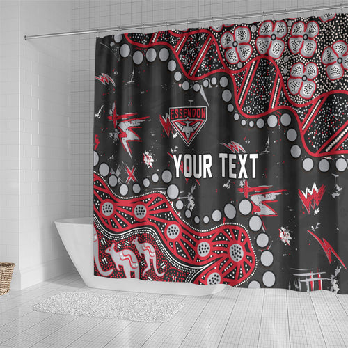 Personalized Essendon Bombers Shower Curtain Aboriginal Pattern with Graffiti Style