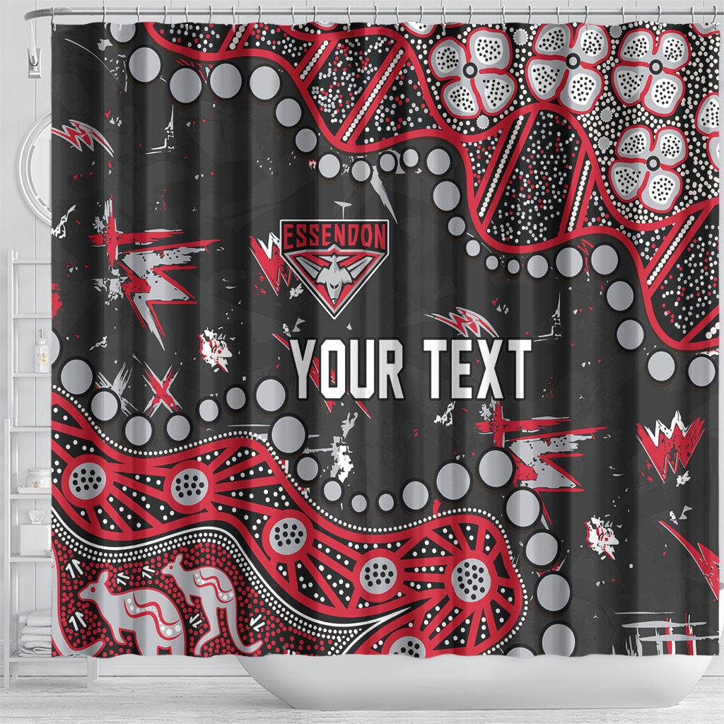 Personalized Essendon Bombers Shower Curtain Aboriginal Pattern with Graffiti Style