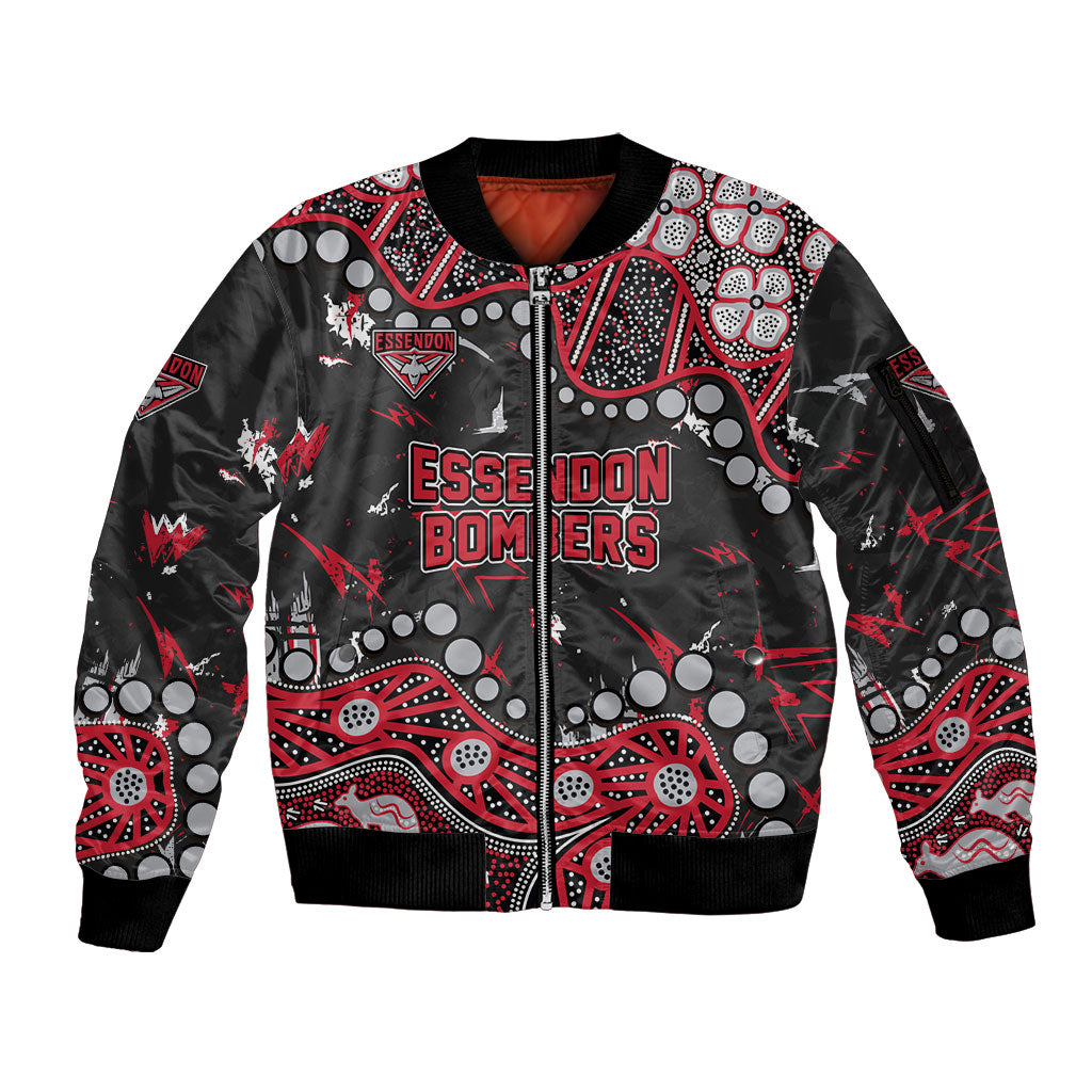 Personalized Essendon Bombers Sleeve Zip Bomber Jacket Aboriginal Pattern with Graffiti Style
