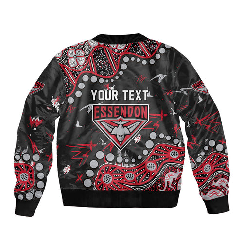 Personalized Essendon Bombers Sleeve Zip Bomber Jacket Aboriginal Pattern with Graffiti Style