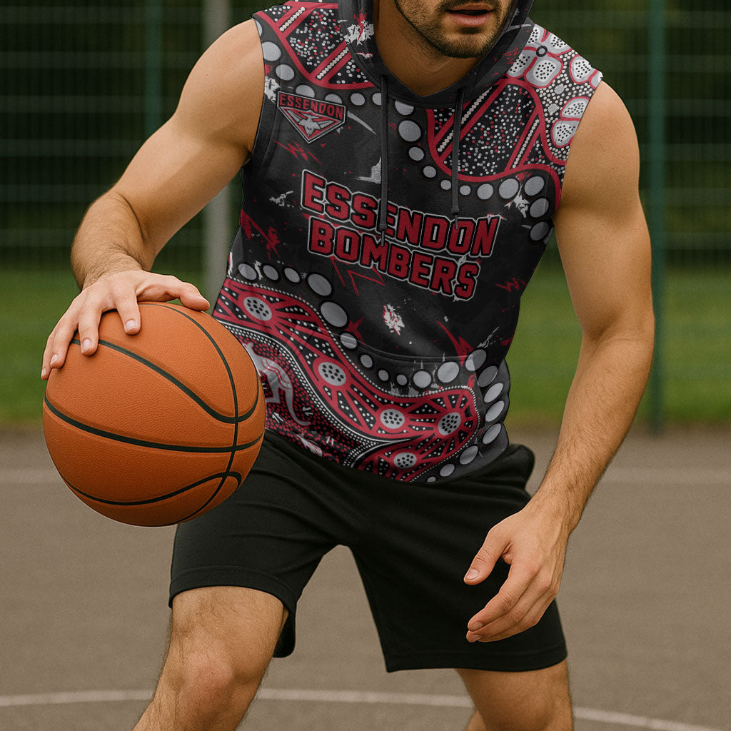 Personalized Essendon Bombers Sleeveless Hoodie Aboriginal Pattern with Graffiti Style
