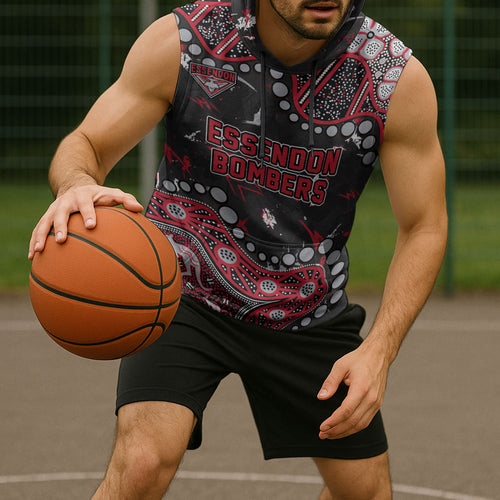 Personalized Essendon Bombers Sleeveless Hoodie Aboriginal Pattern with Graffiti Style