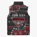 Personalized Essendon Bombers Sleeveless Puffer Jacket Aboriginal Pattern with Graffiti Style