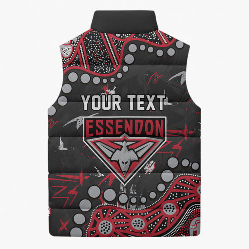 Personalized Essendon Bombers Sleeveless Puffer Jacket Aboriginal Pattern with Graffiti Style