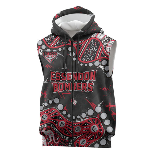 Personalized Essendon Bombers Sleeveless Zip Hoodie Aboriginal Pattern with Graffiti Style