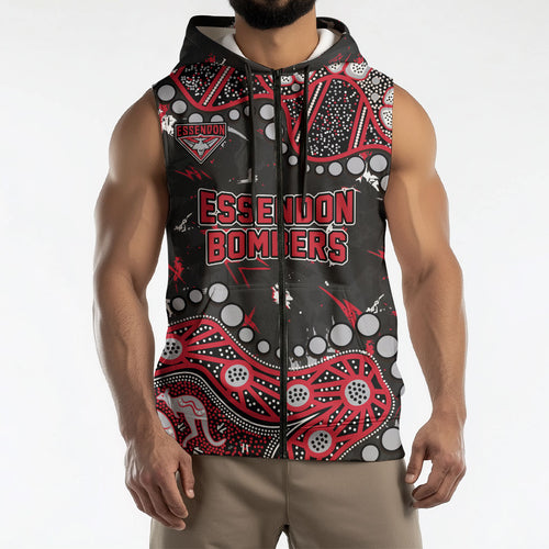 Personalized Essendon Bombers Sleeveless Zip Hoodie Aboriginal Pattern with Graffiti Style