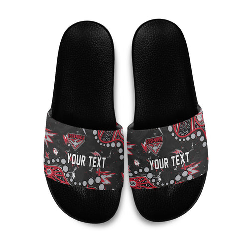 Personalized Essendon Bombers Slide Sandals Aboriginal Pattern with Graffiti Style