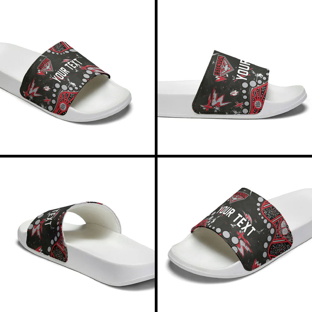 Personalized Essendon Bombers Slide Sandals Aboriginal Pattern with Graffiti Style
