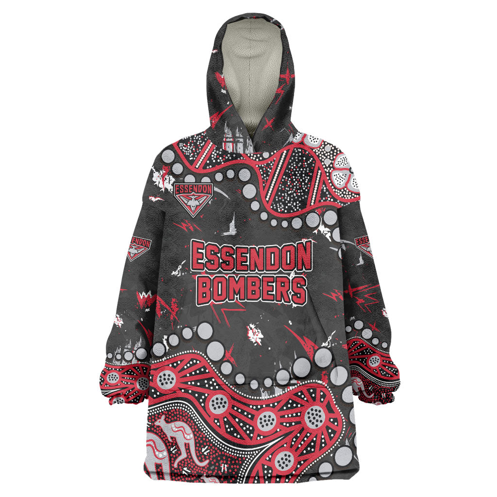 Personalized Essendon Bombers Wearable Blanket Hoodie Aboriginal Pattern with Graffiti Style