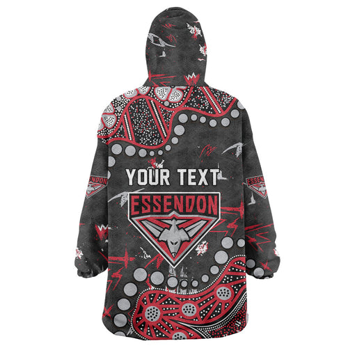 Personalized Essendon Bombers Wearable Blanket Hoodie Aboriginal Pattern with Graffiti Style