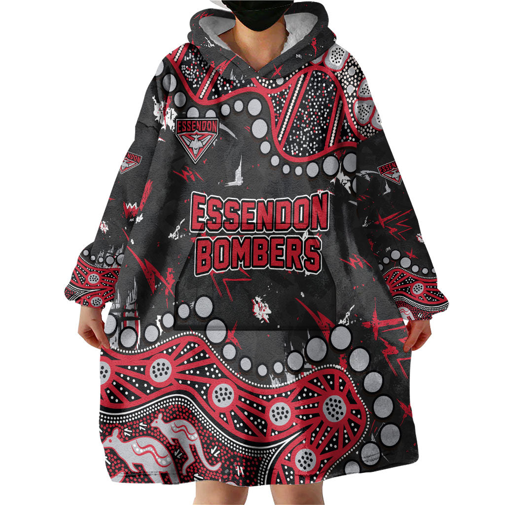 Personalized Essendon Bombers Wearable Blanket Hoodie Aboriginal Pattern with Graffiti Style