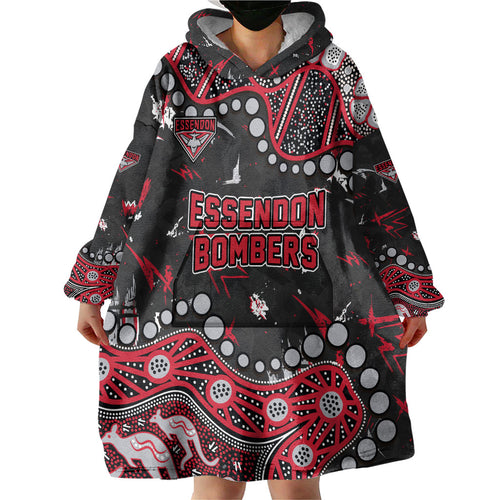 Personalized Essendon Bombers Wearable Blanket Hoodie Aboriginal Pattern with Graffiti Style
