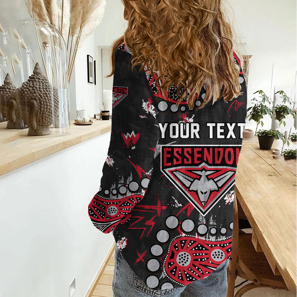 Personalized Essendon Bombers Women Casual Shirt Aboriginal Pattern with Graffiti Style