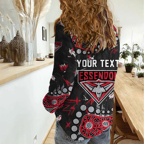 Personalized Essendon Bombers Women Casual Shirt Aboriginal Pattern with Graffiti Style