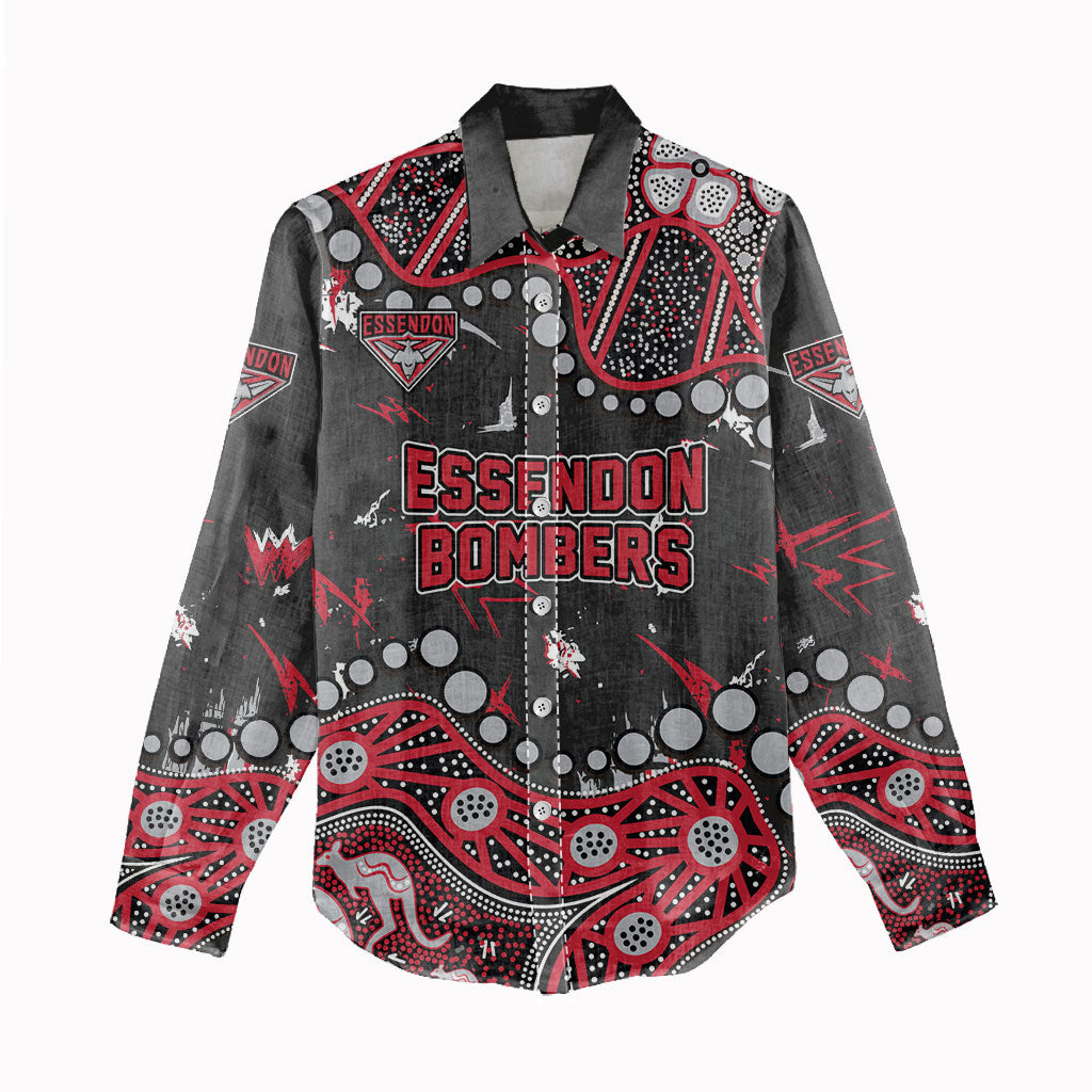 Personalized Essendon Bombers Women Casual Shirt Aboriginal Pattern with Graffiti Style