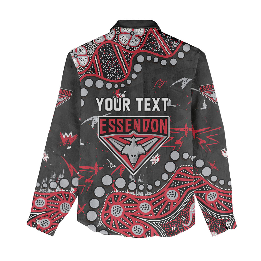 Personalized Essendon Bombers Women Casual Shirt Aboriginal Pattern with Graffiti Style