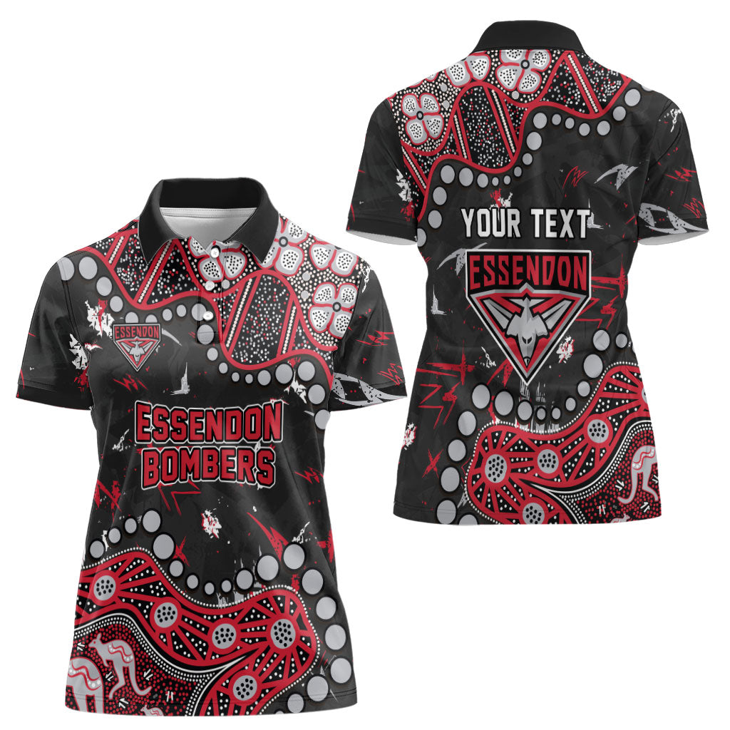 Personalized Essendon Bombers Women Polo Shirt Aboriginal Pattern with Graffiti Style
