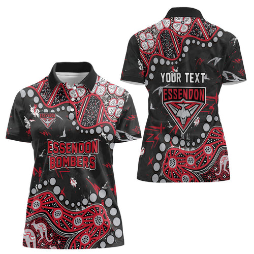 Personalized Essendon Bombers Women Polo Shirt Aboriginal Pattern with Graffiti Style