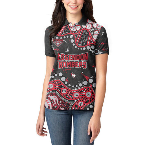 Personalized Essendon Bombers Women Polo Shirt Aboriginal Pattern with Graffiti Style