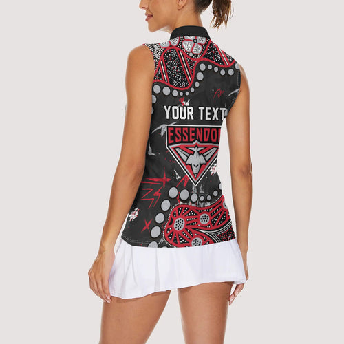 Personalized Essendon Bombers Women Sleeveless Polo Shirt Aboriginal Pattern with Graffiti Style