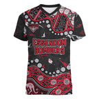 Personalized Essendon Bombers Women V-Neck T-Shirt Aboriginal Pattern with Graffiti Style