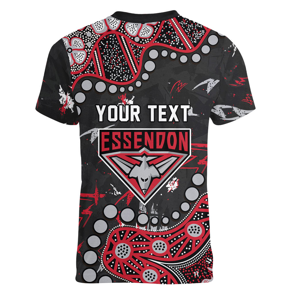 Personalized Essendon Bombers Women V-Neck T-Shirt Aboriginal Pattern with Graffiti Style