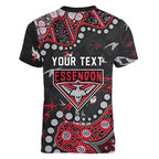 Personalized Essendon Bombers Women V-Neck T-Shirt Aboriginal Pattern with Graffiti Style