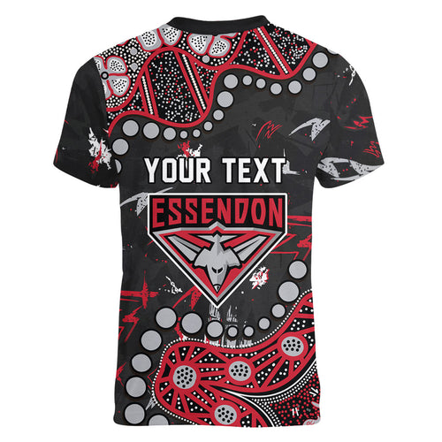 Personalized Essendon Bombers Women V-Neck T-Shirt Aboriginal Pattern with Graffiti Style