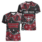 Personalized Essendon Bombers Women V-Neck T-Shirt Aboriginal Pattern with Graffiti Style