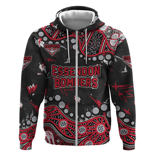 Personalized Essendon Bombers Zip Hoodie Aboriginal Pattern with Graffiti Style