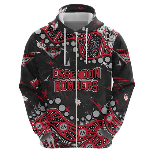 Personalized Essendon Bombers Zip Hoodie Aboriginal Pattern with Graffiti Style