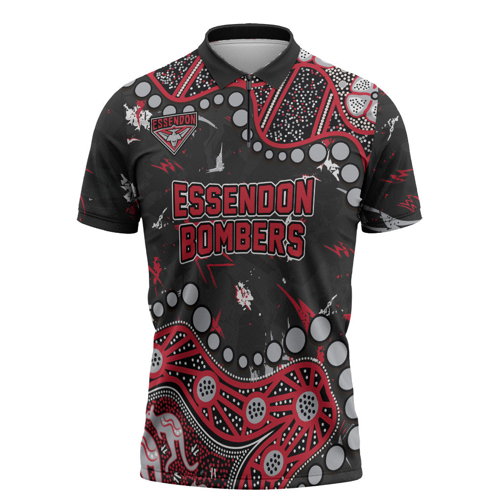 Personalized Essendon Bombers Zipper Polo Shirt Aboriginal Pattern with Graffiti Style