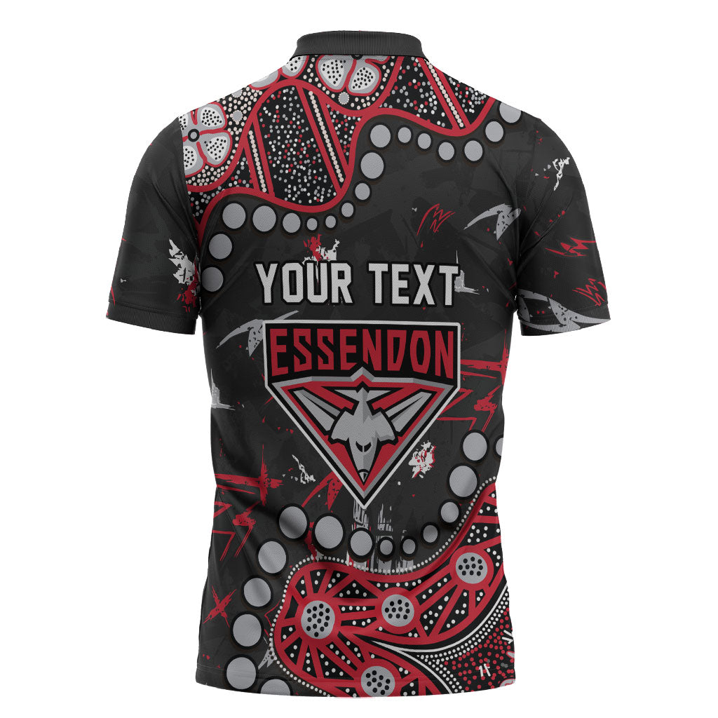 Personalized Essendon Bombers Zipper Polo Shirt Aboriginal Pattern with Graffiti Style
