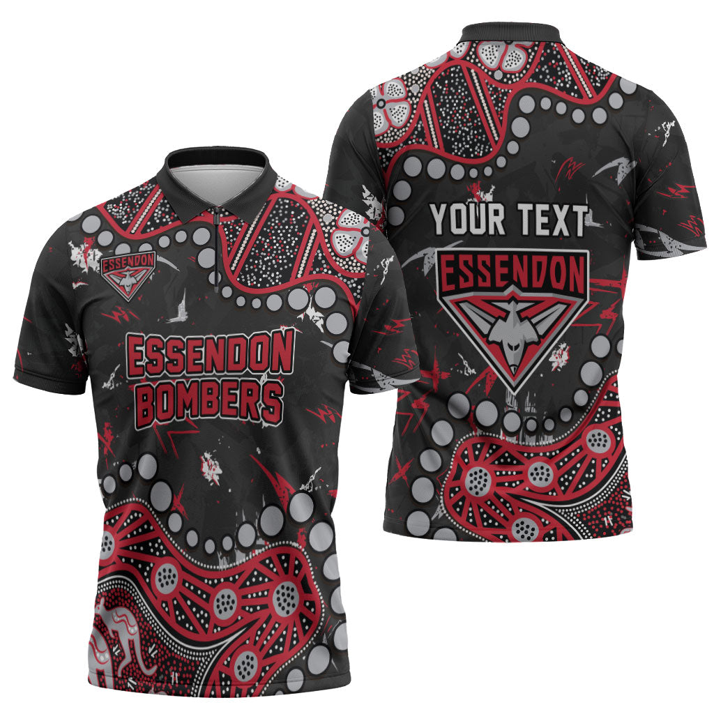 Personalized Essendon Bombers Zipper Polo Shirt Aboriginal Pattern with Graffiti Style