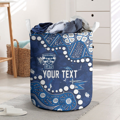 Personalized Geelong Cats Laundry Basket Aboriginal Pattern with Graffiti Style