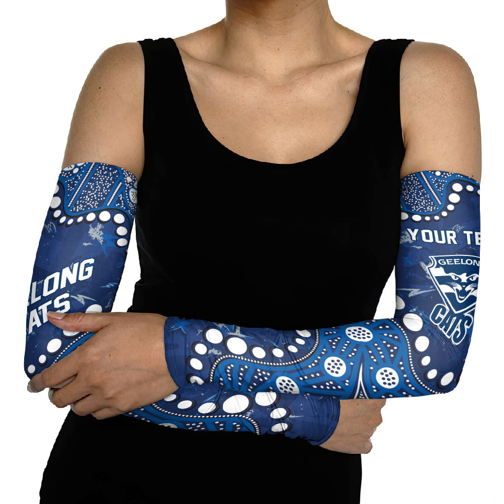 Personalized Geelong Cats Arm Sleeves Aboriginal Pattern with Graffiti Style