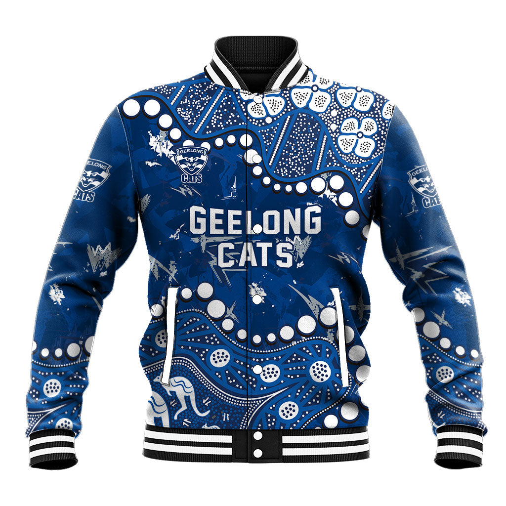 Personalized Geelong Cats Baseball Jacket Aboriginal Pattern with Graffiti Style