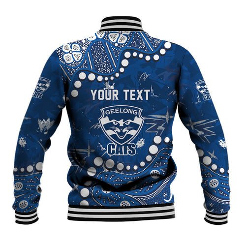 Personalized Geelong Cats Baseball Jacket Aboriginal Pattern with Graffiti Style