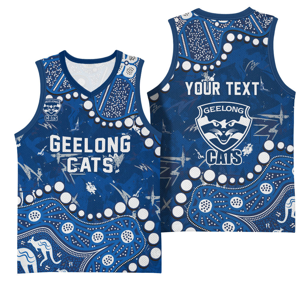 Personalized Geelong Cats Basketball Jersey Aboriginal Pattern with Graffiti Style